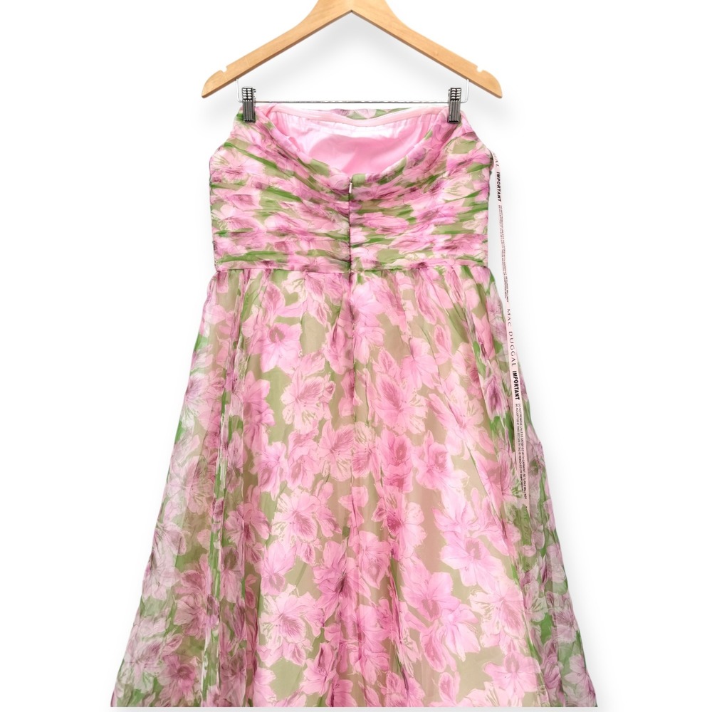 NWT Mac Duggal Pink Floral Strapless Chiffon Gown W/ Ruffle Detail $598 Size 14 - Picture 11 of 16
